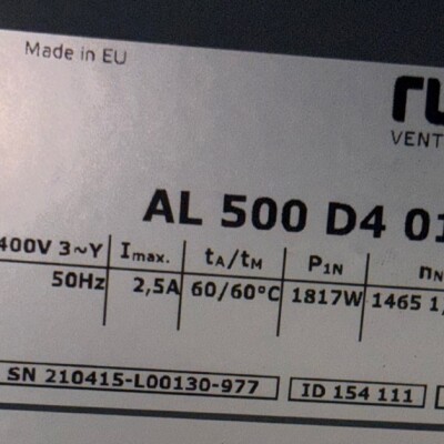 Ruck Axial Fan - AL 500 D4 01-2