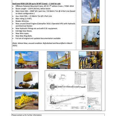 Pedestal Mounted Offshore Crane - 50T capacity