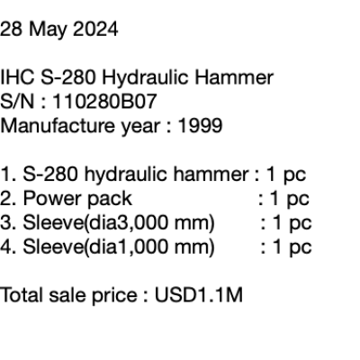 IHC Hydraulic Hammer S280 and 2 sleeves-6