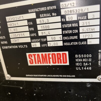 Stamford UCM224F1 Generator, 63.3 kVA, 1500 RPM-2